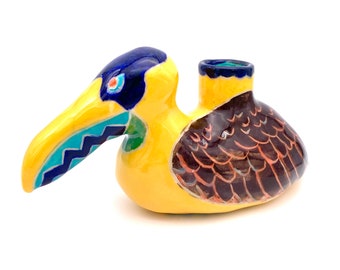 Modern Pelican Vase ceramic bud vase stoneware pottery handmade flower holder floral bird lover gift beach coastal ocean sea nautical yellow