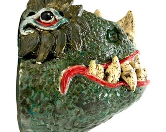 Handmade Ceramic Dragon Head Wall Art Fantasy Mask Decor