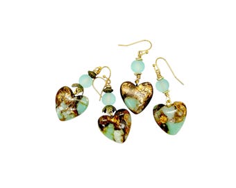 Blue Heart LOVE Earrings, long boho dangles sea glass handmade