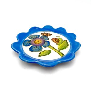 Blue Flower Plate, ceramic dish dessert tapas plate appetizer soap dish garden stoneware pottery handmade snail monarch butterfly handmade image 4