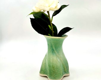 Porcelain Bud Vase, light green ombre mint carved flower holder display small sage green mothers day gift petite small delicate