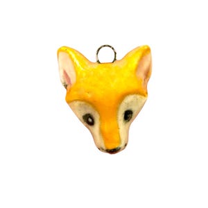 Handmade Ceramic Fox Pendant: Orange Jewelry Supply, stoneware pottery