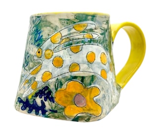 Whimsical Ceramic Bunny Rabbit Mug  18 oz Large Handmade Stoneware Pottery