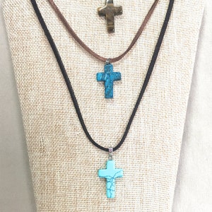 Unisex Cross Necklace Simple Small Crucifix Stone Pendant on - Etsy