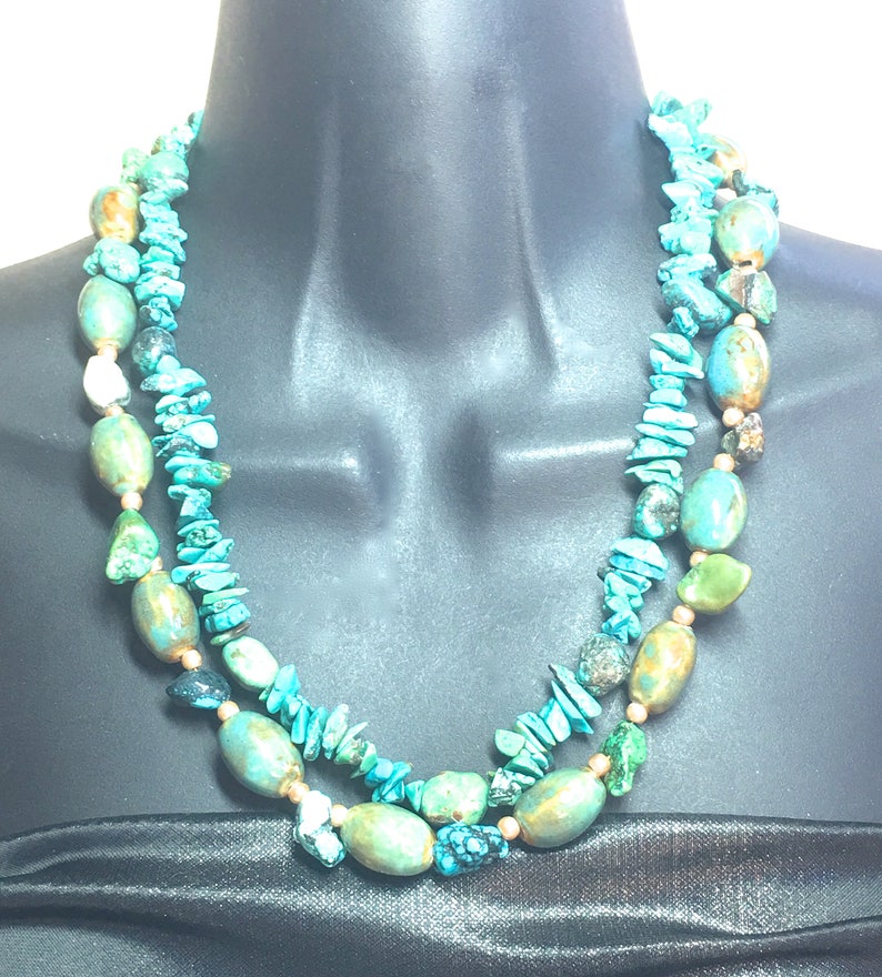 Turquoise Necklace genuine turquoise jewelry ceramic beaded necklace real turquoise wrap necklace December birthstone double strand necklace