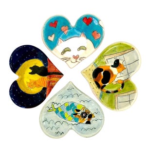Handmade Cat Trinket Dish: Colorful Ceramic Ring Holder Spoon Rest Tea Bag
