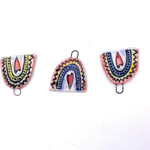 Handmade Ceramic Rainbow Pendant: Boho Necklace Charm Supply image 5