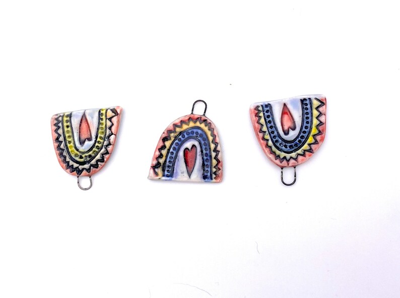 Handmade Ceramic Rainbow Pendant: Boho Necklace Charm Supply image 5