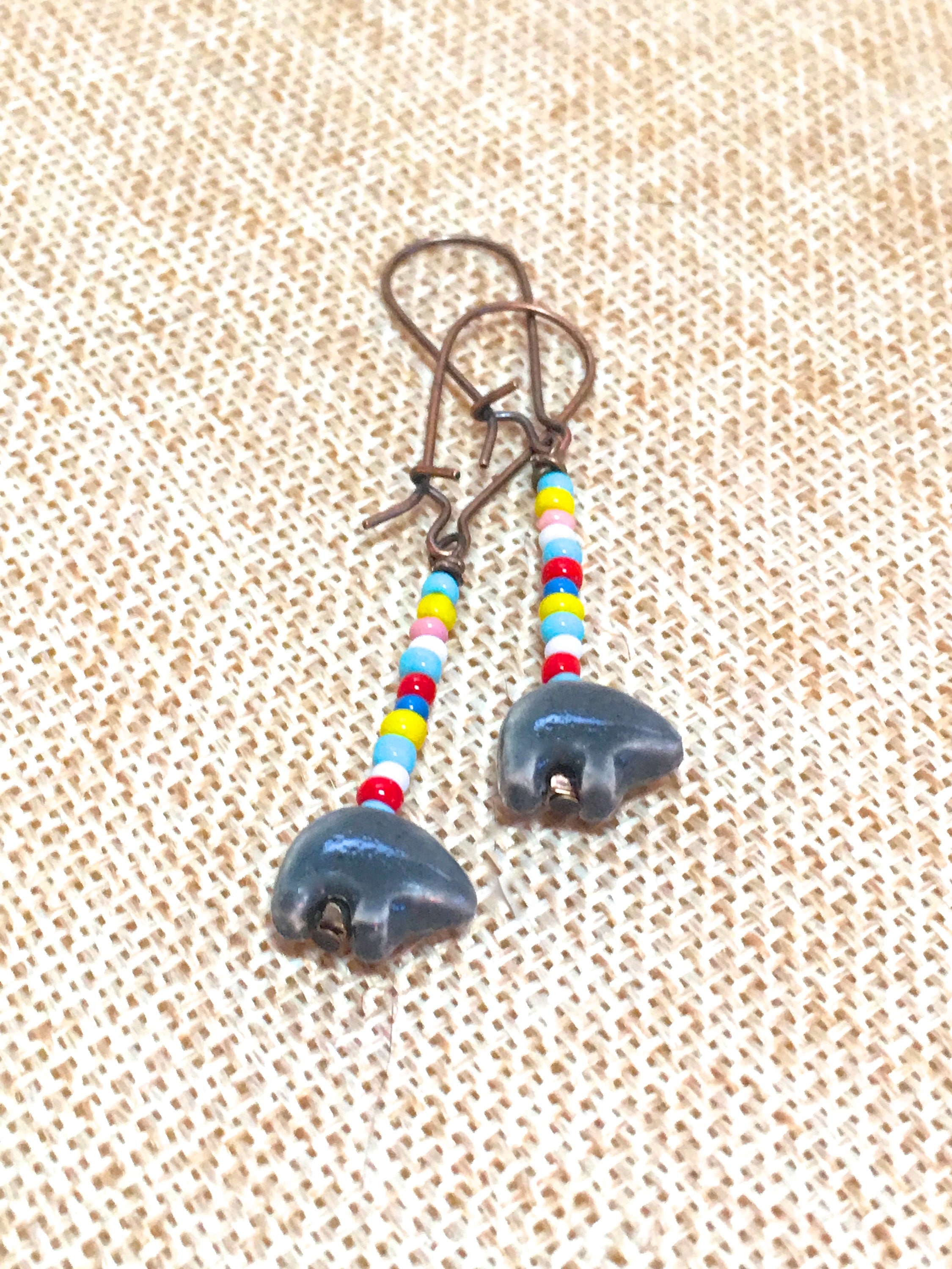 Colorful Zuni Bear Earrings Southwestern Fetish Bear Earrings Etsy