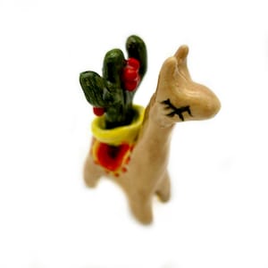 Handmade Ceramic Llama Figurine Ring Holder: Boho Desk Decor