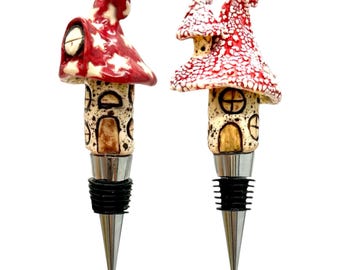 Handmade Ceramic Mushroom Wine Champagne Stopper Fairy House