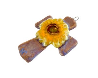 Lavender Ceramic Cross Pendant or Necklace Handmade Sunflower Supply Jewelry