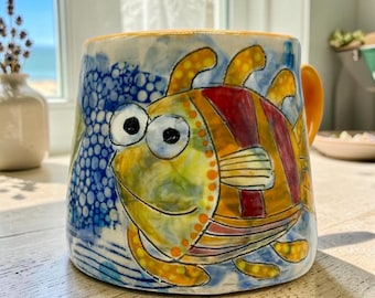 Handmade Ceramic Silly Fish Mug 8 oz Stackable Ceramic Cup