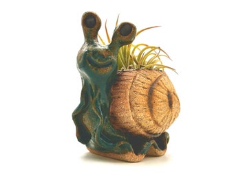 Snail Air Plant Holder or Small Succulent Planter, ceramic desk decor office air plant garden lover gift  succie teen gift dorm decor slug