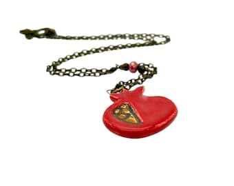 Artisan Ceramic Pomegranate Necklace Simple Copper Chain