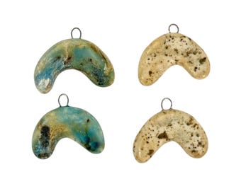 Boho Boomerang Charms Matisse Shape Handmade Ceramic Pendant Blue White
