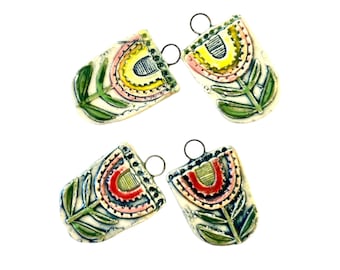 Colgantes de flores arcoíris estilo boho hechos a mano: suministros para joyería artesanal con colgantes de cerámica