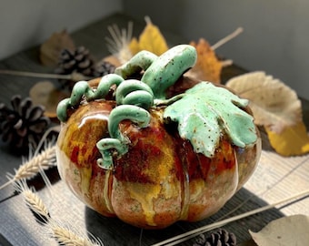 Handmade Ceramic Pumpkin Fall Decor Halloween Thanksgiving Stoneware