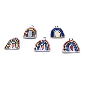 Handmade Ceramic Rainbow Pendant: Boho Necklace Charm Supply image 7