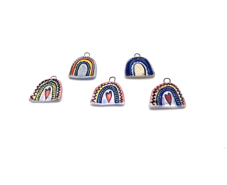 Handmade Ceramic Rainbow Pendant: Boho Necklace Charm Supply image 7