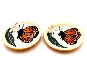 Monarch Butterfly Dish, small trinket dish ring storage jewelry teabag rest small plate orange flower gift ceramic stoneware pottery gift