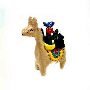 Handmade Ceramic Llama Figurine Ring Holder: Boho Desk Decor