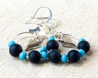 Turquoise Arrowhead Earrings: Tribal Silver Hoop Dangle Earrings
