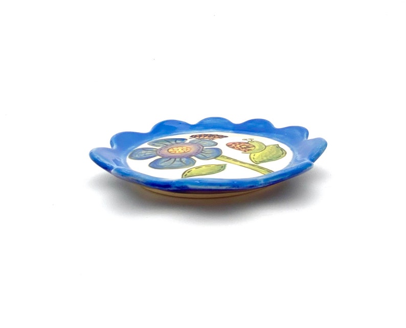 Blue Flower Plate, ceramic dish dessert tapas plate appetizer soap dish garden stoneware pottery handmade snail monarch butterfly handmade image 5