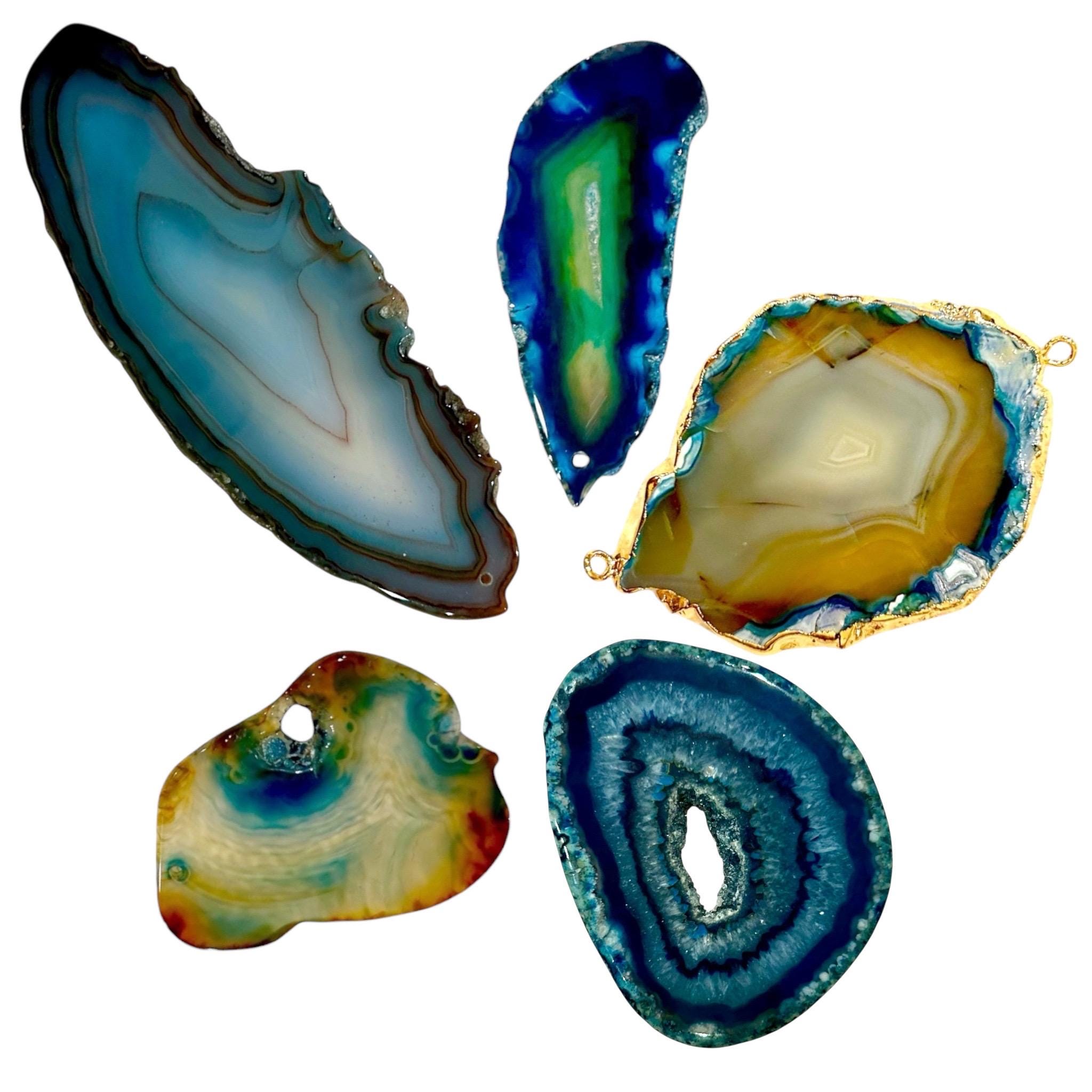 Destash: Blue Agate Stone Pendant Beads Translucent Geode Focal Jewelry Supply
