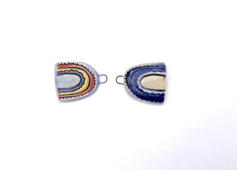 Handmade Ceramic Rainbow Pendant: Boho Necklace Charm Supply image 6