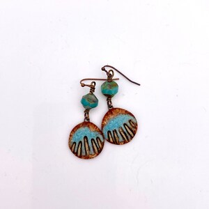 Ceramic Shell Earrings, blue brown ocean lover beach gift dangles chandelier earrings handmade Czech glass lamp work beads sea rustic boho image 2
