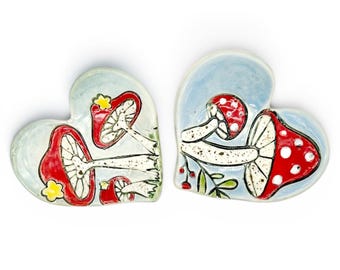 Handmade Mushroom Trinket Dish: Colorful Ceramic Ring Holder Spoon Rest Tea Bag