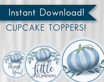 Cupcake Toppers, topper, Little Pumpkin, Baby Shower, Floral, It's a Boy