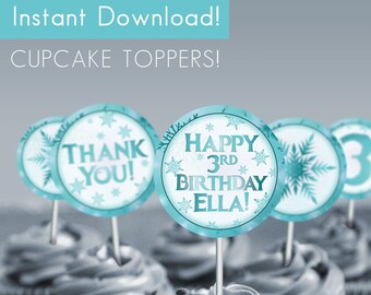 Cupcake Toppers, Topper, Labels, Thank You, Frozen, Snow