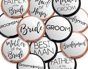 Wedding Party Favors, Wedding Pins, Wedding Rehearsal Buttons, Wedding Party Gifts