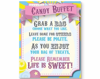 Candy Buffet Sign, Circus, Carnival Party, Pastel Carnival, Pastel Circus