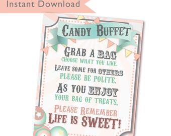 Candy Buffet Sign, Circus, Carnival Party, Pastel Carnival, Pastel Circus