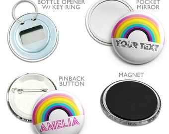 Festival Pins, Rainbow Pins, Personalized, Pinback Buttons, Badge, Mirror, Magnet, Bottle Opener, Coachella