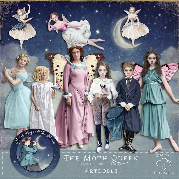 The Moth Queen Artdolls: Digital Artdolls in 2 formats// instant download// printable collage sheets// vintage fairies for junk journals