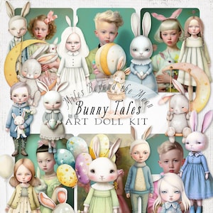 Bunny Tales Art Dolls // Digital Printable Paper Dolls // PNG Clip Art// Vintage Paper Dolls// Whimsical Easter Bunnies