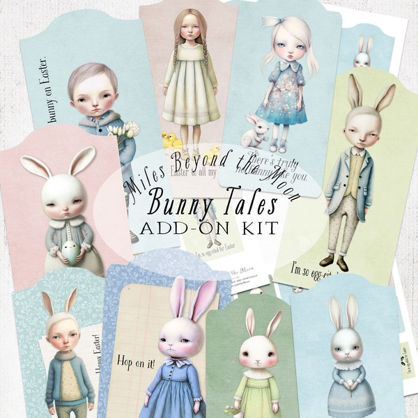 Bunny Tales Add-On Kit // Étiquettes de Pâques imprimables numériques // PNG Clip Art // Lapins de Pâques fantaisistes