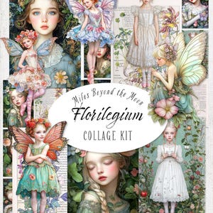 Kit collage Florilegium //Kit stampabile digitale // Collage ed effimere // Clip art PNG // Bambole di carta stravaganti // Botanici // Diario di primavera