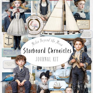 Kit diario Starboard Chronicles // Kit stampabile digitale // Diario e materiale effimero // Clip art PNG // Bambole di carta // Diario nautico