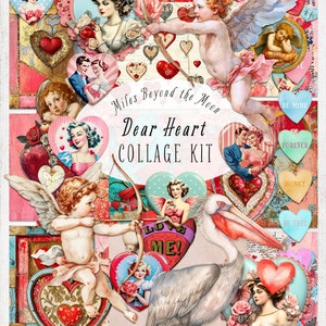 Kit collage caro cuore // Sfondi di arte digitale di San Valentino con supporti misti // Sfondi collage stampabili// Journal Art// ClipArt di San Valentino