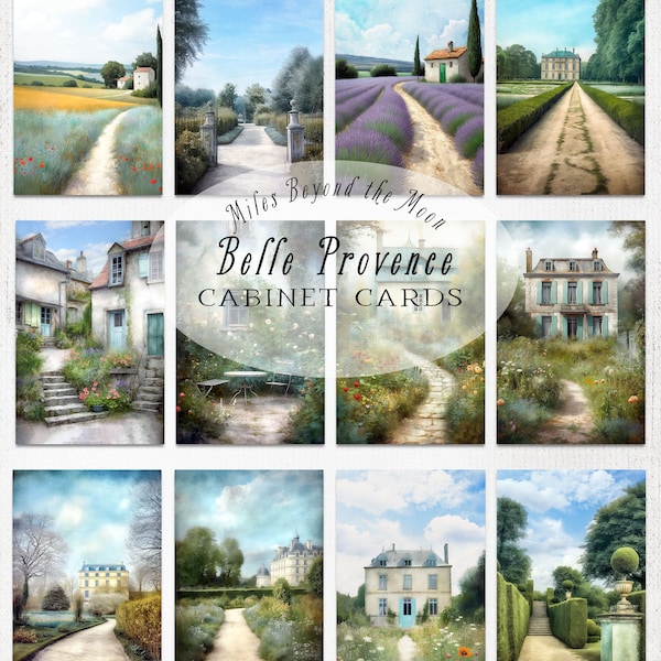 Belle Provence Cabinet Cards// Digital Printable Journal Cards// PNG Cards// Vintage French Countryside Backgrounds