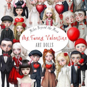My Funny Valentine Art Doll Kit // Digital Printable Paper Dolls // PNG Clip Art// Valentine Whimsical Paper Dolls// Digital Collage Sheets