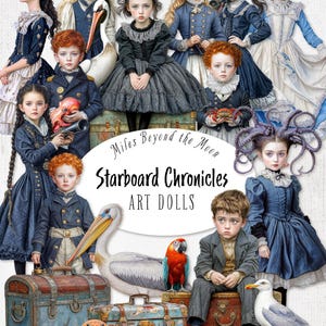 Starboard Chroniken Art Doll Kit // Digital bedruckbare Papierpuppen // PNG Clip Art // Digitale Collage Sheets // Nautical Junk Journal