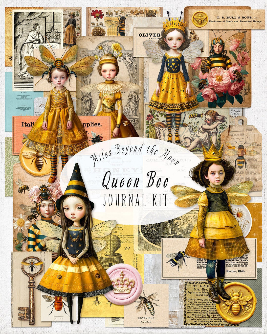 Queen Bee Journal Kit // Digital Printable Kit // Journal and Ephemera ...