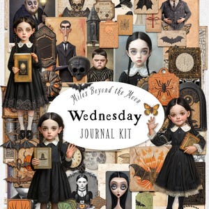 Am Wochenende // Digital Printable Kit // Journal und Ephemera// PNG Clip Art// Unheimliche wunderliche Papierpuppen// Halloween// Gruseliges