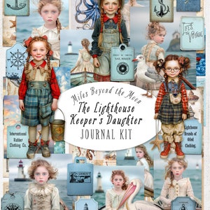 Die Tochter des Leuchtturmwärters Journal Kit // Digital Printable Kit // Journal und Ephemera // PNG Clip Art // Skurrile Papierpuppen